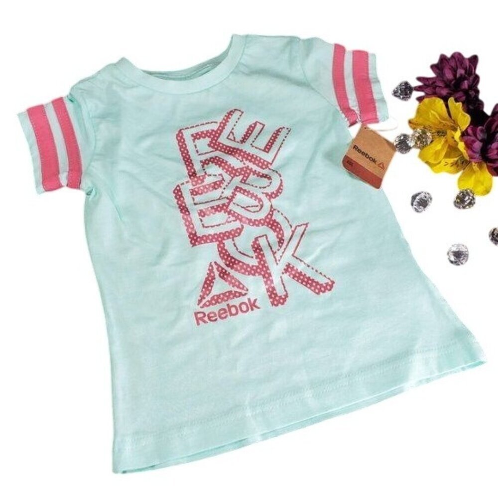 Reebok Tee Shirt Short Sleeve Crew Neck Girl Teal Shirt Blouse 4T